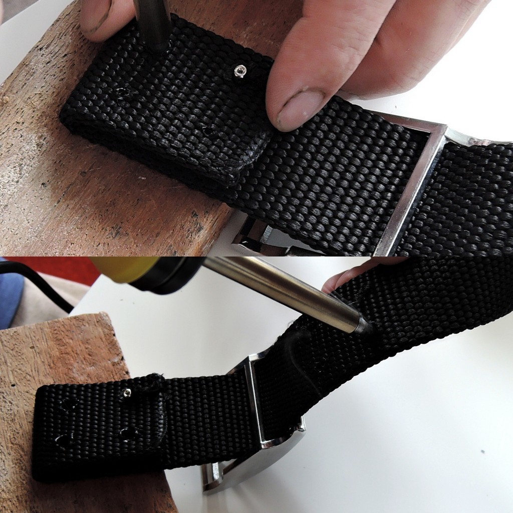 Perforation of the webbing using a solder